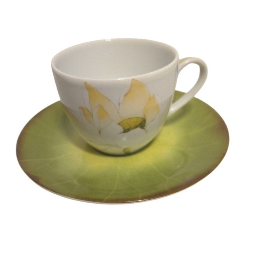 Porcelaine de Sologne Limoges Lotus Flower Espresso Cup and‎ Saucer France White